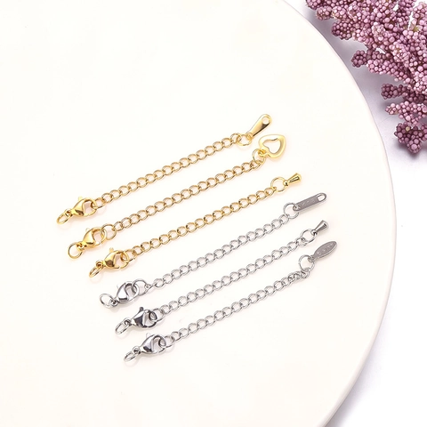 304 Stainless Steel Jewelry Extension Chain With Lobster Clasp And Shape Tag DIY Necklace Bracelet Tail Chain Findings