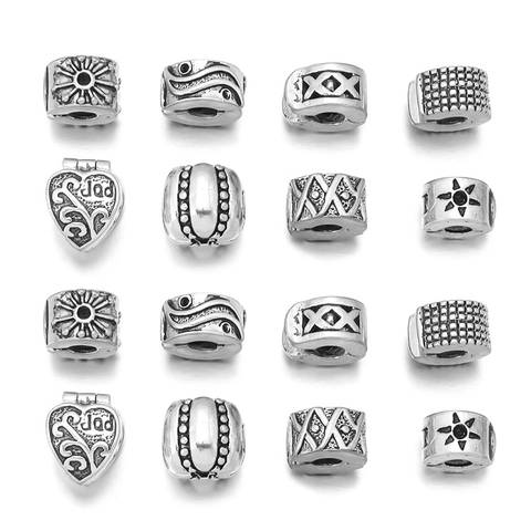 Antique Silver Alloy Charm Stopper Beads For Bracelet DIY Jewelry Making Vintage Embossed Patterns Jewelry Finding Clasp