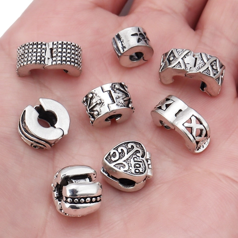 Antique Silver Alloy Charm Stopper Beads For Bracelet DIY Jewelry Making Vintage Embossed Patterns Jewelry Finding Clasp