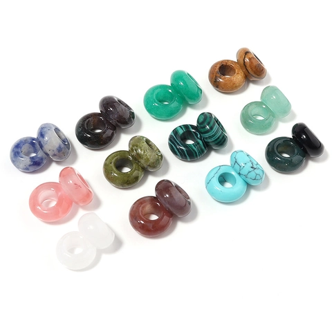 Natural Stone Large Hole Donut Beads Round Loose European Beads DIY Jewelry Making Craft Pendants For Necklace Bracelet