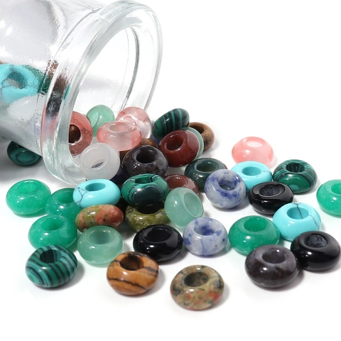 Natural Stone Large Hole Donut Beads Round Loose European Beads DIY Jewelry Making Craft Pendants For Necklace Bracelet