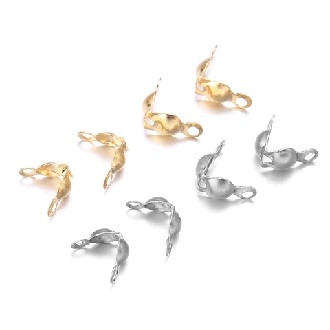 Stainless Steel Bead Tips Calottes End Clasps Crimp Covers For DIY Jewelry Making Gold Silver Color Jewelry Findings