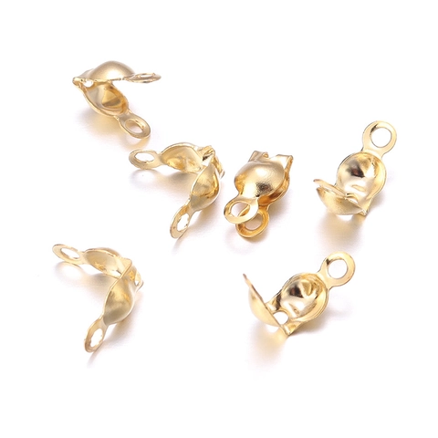 Stainless Steel Bead Tips Calottes End Clasps Crimp Covers For DIY Jewelry Making Gold Silver Color Jewelry Findings