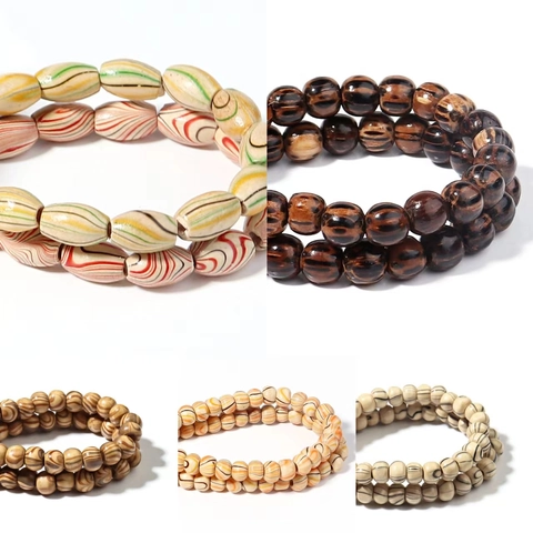 Natural Wood Beads With Striped Water Flow Pattern Vintage Round Beads Strand For DIY Jewelry Making Bracelet Necklace Accessories
