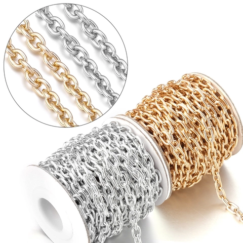 Aluminum Spooled Cable Chain Gold Silver O-Link Chain For DIY Jewelry Making Clothing Decoration Craft Accessories Spool