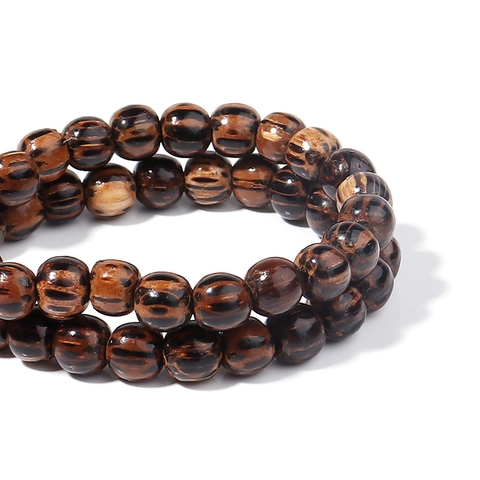 Natural Wood Beads With Striped Water Flow Pattern Vintage Round Beads Strand For DIY Jewelry Making Bracelet Necklace Accessories