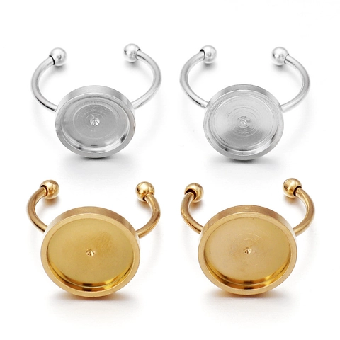 Minimalist Stainless Steel Open Ring Setting Base Round Flat Bezel Tray For DIY Jewelry Making Adjustable Ring Finding