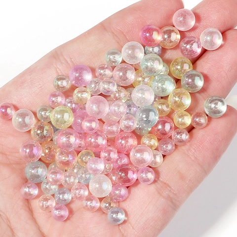 Acrylic Macaron Pearlescent Round Loose Beads Iridescent No Hole Plating Craft Beads For DIY Jewelry Decoration
