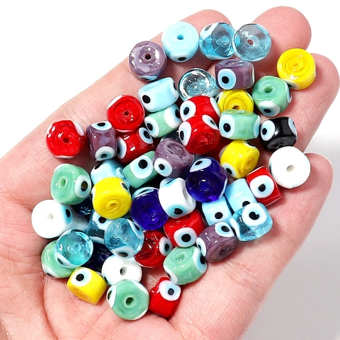 Evil Eye Lampwork Glass Beads Flat Round Nazar Eye Loose Spacer Beads 9mm For Jewelry Making Bracelet Necklace Handcraft Supplies