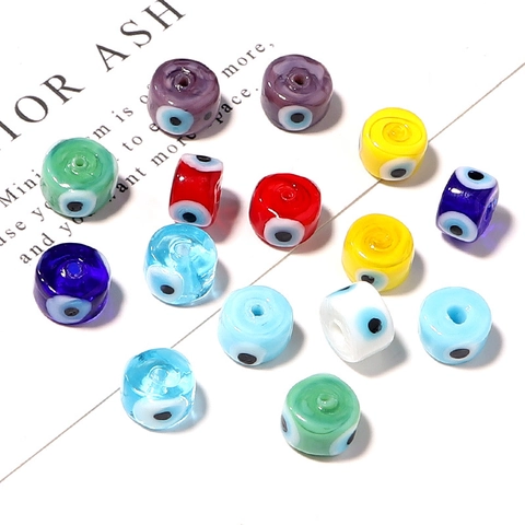 Evil Eye Lampwork Glass Beads Flat Round Nazar Eye Loose Spacer Beads 9mm For Jewelry Making Bracelet Necklace Handcraft Supplies