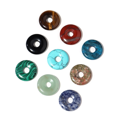 Natural Stone Pi Disc Pendants DIY Agate Tiger Eye Crystal Donut Beads Polished Jewelry Making Findings For Necklace Bracelet