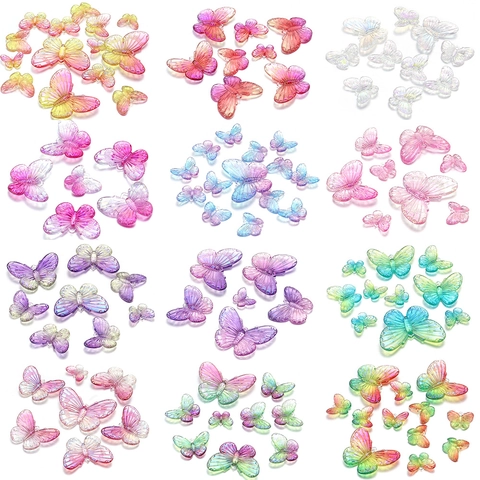 Pendentifs Papillon Irisés en Acrylique Transparent Perles Papillon Dégradées pour Accessoires de Bijouterie DIY