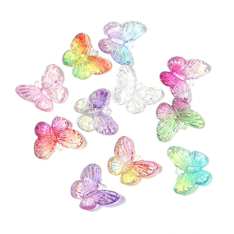 Pendentifs Papillon Irisés en Acrylique Transparent Perles Papillon Dégradées pour Accessoires de Bijouterie DIY