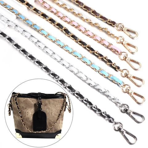 Aluminum PU Leather Woven Bag Strap Replacement Chain For Handbag Shoulder Crossbody Bag With Lobster Clasp Women Accessory