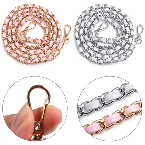 Aluminum PU Leather Woven Bag Strap Replacement Chain For Handbag Shoulder Crossbody Bag With Lobster Clasp Women Accessory