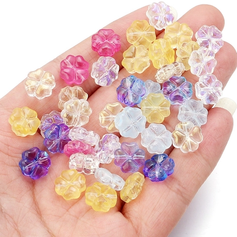 Cuentas de Vidrio de Lámpara de Trébol de Cuatro Hojas de Colores Flores Perladas Transparentes Cuentas Espaciadoras para DIY