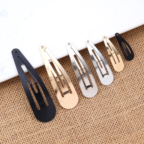 Pinces à Cheveux Snap en Métal pour Femmes Filles Accessoires Cheveux DIY Argent Or Noir Mat Clips BB en Forme de Larme