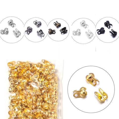 Iron Crimp Bead Tips DIY Jewelry Findings Calotte Ends Connector For Necklace Bracelet Handmade Craft 1.5mm 2.4mm 3.2mm