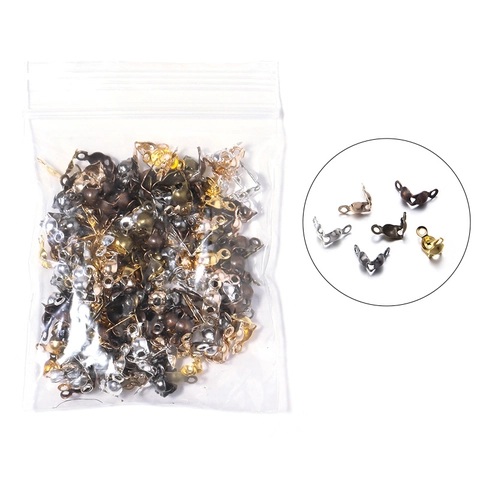 Iron Clamshell Bead Tips Fold Over Crimp Ends Knot Covers Double Loop Connector For DIY Jewelry Bracelet Necklace Making