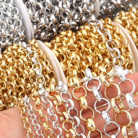 Aluminum Rolo Chain Color Preserving Round Cross Chain For DIY Jewelry Making Bag Accessories Electroplated Metal Chain