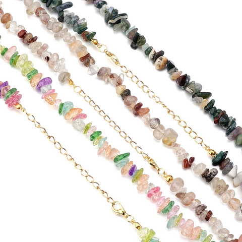 Handmade Natural Irregular Stone Chip Necklace Bohemian Multi-color Gemstone Choker With Alloy Gold Lobster Clasp For Women Jewelry