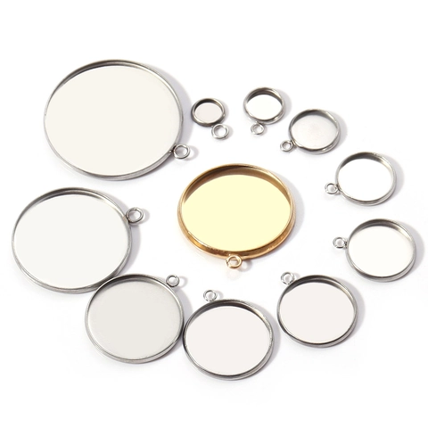 Stainless Steel Round Cabochon Setting Pendant Tray For DIY Jewelry Making Accessories Gold Silver Electroplated Bezel Base