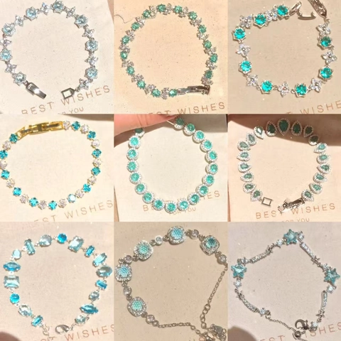 Fashion Copper Rhinestone Bracelet For Women Dainty Multi Color Geometric Zirconia Style Hand Chain Light Luxury Jewelry Gift