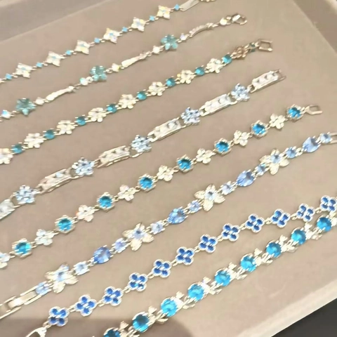 Fashion Copper Rhinestone Bracelet For Women Dainty Multi Color Geometric Zirconia Style Hand Chain Light Luxury Jewelry Gift