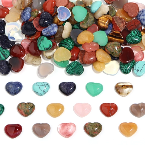 Heart-Shaped Natural Stone Crystal Cabochon Rose Quartz Agate Tiger Eye Loose Gemstones For DIY Jewelry Making Craft Materials