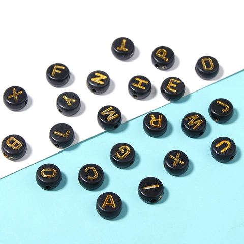 Acrylic Alphabet Letter Beads 7mm Round Flat Black Gold White English Letter Beads For DIY Jewelry Making Bracelet