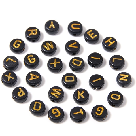 Acrylic Alphabet Letter Beads 7mm Round Flat Black Gold White English Letter Beads For DIY Jewelry Making Bracelet