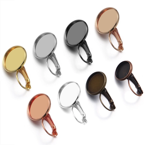 Iron Leverback Earring Hooks With Copper Round Bezel Tray Settings For Cabochon DIY Jewelry Making Findings Multiple Colors