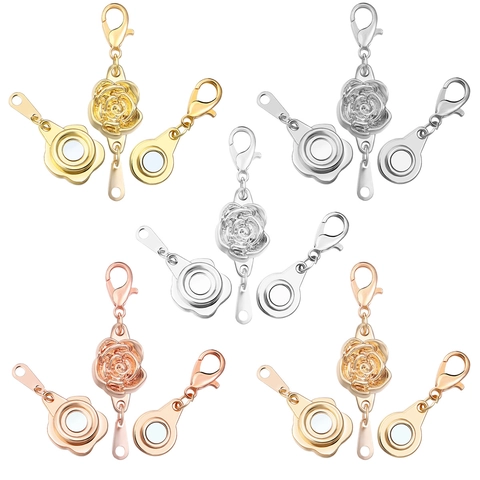 Magnetic Rose Flower Alloy Lobster Clasp Connector Electroplated DIY Jewelry Making Accessory For Necklace Bracelet