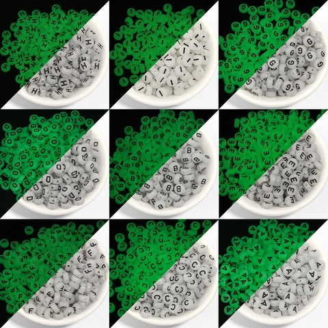 Luminous Acrylic Letter Beads Flat Round Glow In The Dark Alphabet Spacer Beads For DIY Jewelry Making Bracelet Necklace