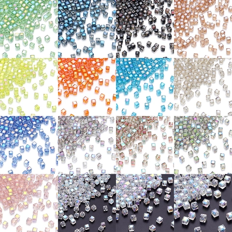 Crystal Glass Cube Beads Faceted Artificial Crystal Loose Beads With AB Coating For DIY Bracelet Jewelry Making Handicraft Spacer Beads