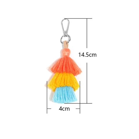 Handmade Triple Layer Cotton Thread Tassel Pendant With Metal Clasp Colorful Bohemian DIY Bag Charm Keychain Accessories