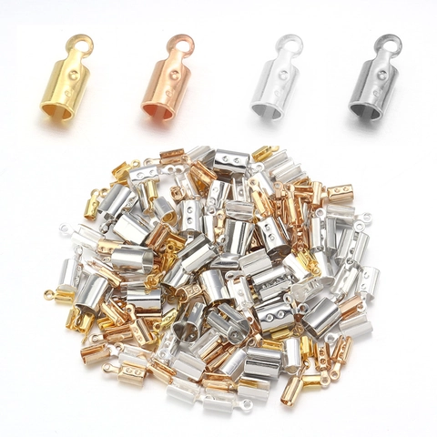 Copper Cord End Caps Fold Over Crimp Buckles Round Loop Connectors For DIY Jewelry Making Bracelet Leather Cord Ends