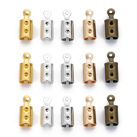 Copper Cord End Caps Fold Over Crimp Buckles Round Loop Connectors For DIY Jewelry Making Bracelet Leather Cord Ends