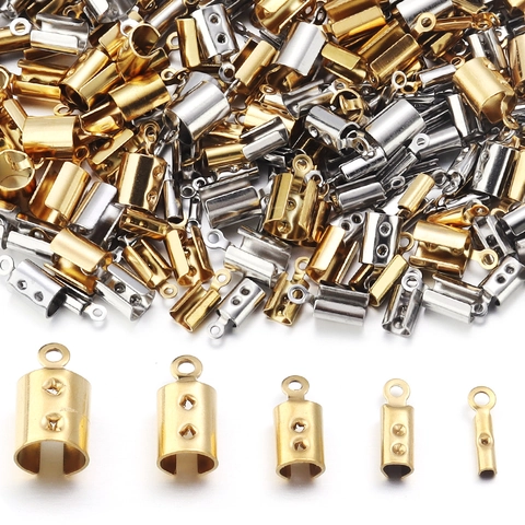Stainless Steel Cord Ends Fold Over Jewelry Connectors For Leather Rope Bracelet DIY Handmade Accessories Gold Steel Color