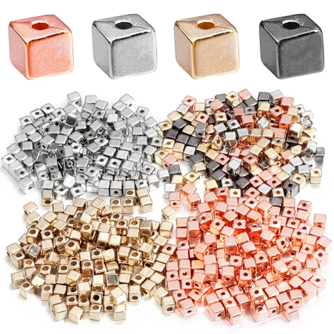 DIY Cube CCB Spacer Beads Gold Silver Plated Plastic Square Loose Beads For Jewelry Making Bracelet Necklace Handcraft Findings