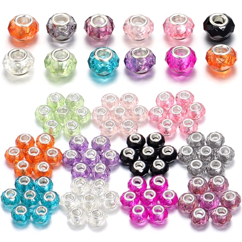 Resin Faceted Large Hole Beads Transparent Colorful Spacers Alloy Core DIY Jewelry Making Materials For Bracelet Necklace Accessories