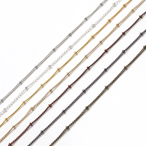 Copper Satellite Chain With Beaded Design For DIY Jewelry Making Necklace Bracelet Accessory Metal Link Chain Spool Craft