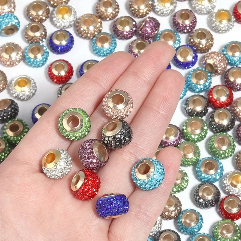 Shamballa Rhinestone Alloy Large Hole Spacer Beads Colorful Crystal Pavé Beads For DIY Jewelry Making Bracelet Necklace Accessories