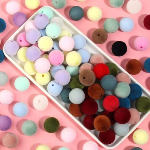 Flocked Acrylic Round Beads Velvet Plush Resin Spacer Beads For DIY Jewelry Making Bracelet Necklace Handmade Craft Supplies