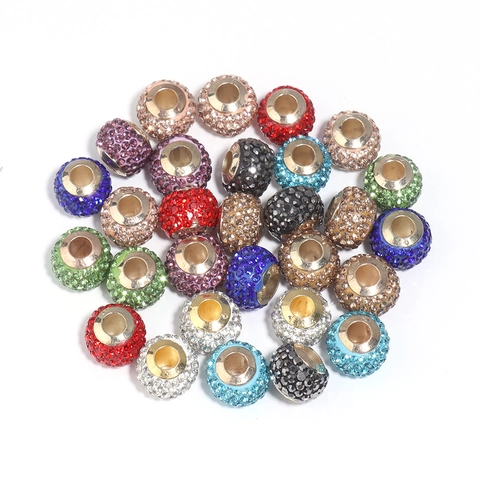 Shamballa Rhinestone Alloy Large Hole Spacer Beads Colorful Crystal Pavé Beads For DIY Jewelry Making Bracelet Necklace Accessories