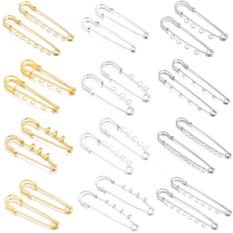 Electroplated Iron Metal Safety Pins With Loops DIY Jewelry Findings Gold Silver Plated Brooch Pins For Hanging Charms Accessory