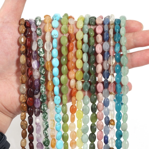 Natuursteen Kralen Plat Ovaal Agaat Jaspis Kwarts Losse Kralen Voor DIY Armband Ketting Maken Gepolijste Stenen Kralen Sieraden Accessoires