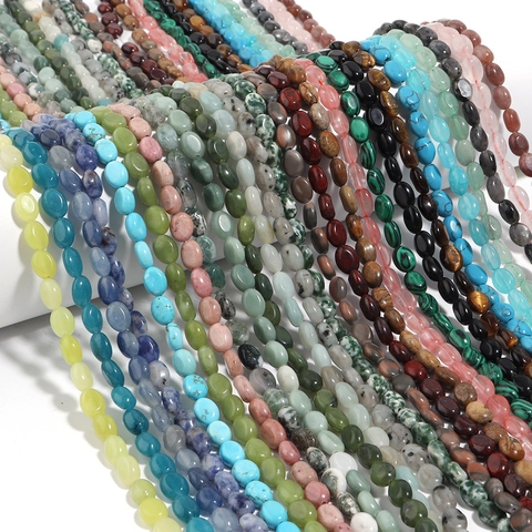 Natuursteen Kralen Plat Ovaal Agaat Jaspis Kwarts Losse Kralen Voor DIY Armband Ketting Maken Gepolijste Stenen Kralen Sieraden Accessoires