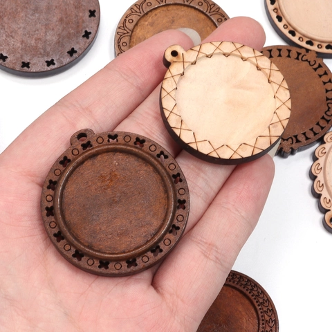 Vintage Round Wood Pendant Trays Cabochon Base For DIY Jewelry Making Glass Cover Handmade Accessories Art Crafts Findings