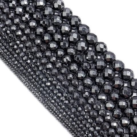 Faceted Hematite Stone Beads Gold Silver Rose Gold Plated Round Loose Beads For DIY Bracelet Necklace Jewelry Making